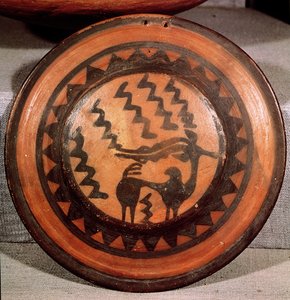 Deksel van een grafurn met een ibex en een geometrisch patroon, uit de Indusvallei, Pakistan, 3000-1500 v.Chr.